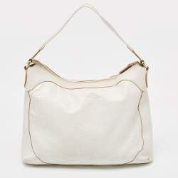 Aigner White Embossed Leather Zip Hobo