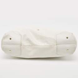 Aigner White Embossed Leather Zip Hobo