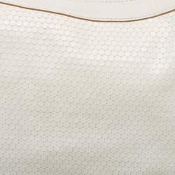 Aigner White Embossed Leather Zip Hobo