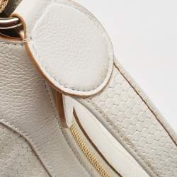 Aigner White Embossed Leather Zip Hobo