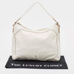 Aigner White Embossed Leather Zip Hobo