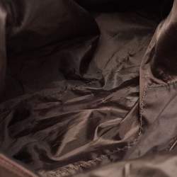 Pre Owned Aigner Dark Brown Nylon and Leather Logo Flap Satchel