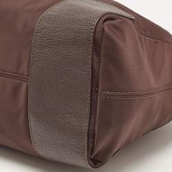 Pre Owned Aigner Dark Brown Nylon and Leather Logo Flap Satchel