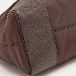 Pre Owned Aigner Dark Brown Nylon and Leather Logo Flap Satchel