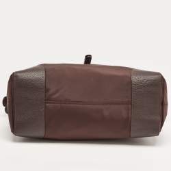 Pre Owned Aigner Dark Brown Nylon and Leather Logo Flap Satchel