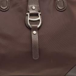 Pre Owned Aigner Dark Brown Nylon and Leather Logo Flap Satchel