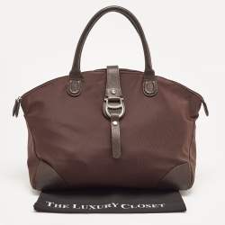 Pre Owned Aigner Dark Brown Nylon and Leather Logo Flap Satchel