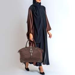 Pre Owned Aigner Dark Brown Nylon and Leather Logo Flap Satchel