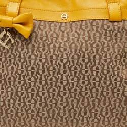 Aigner Beige/Mustard Signature Canvas and Leather Tote