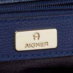 Aigner Navy Blue Leather Flap Chain Shoulder Bag