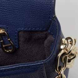 Aigner Navy Blue Leather Flap Chain Shoulder Bag