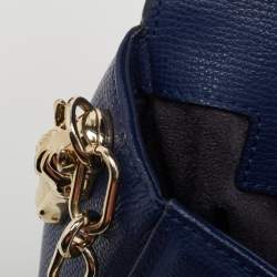 Aigner Navy Blue Leather Flap Chain Shoulder Bag