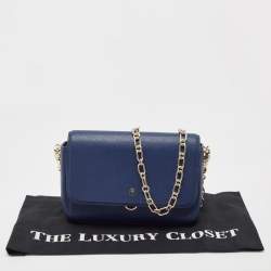 Aigner Navy Blue Leather Flap Chain Shoulder Bag