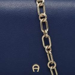 Aigner Navy Blue Leather Flap Chain Shoulder Bag