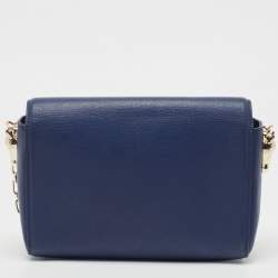 Aigner Navy Blue Leather Flap Chain Shoulder Bag