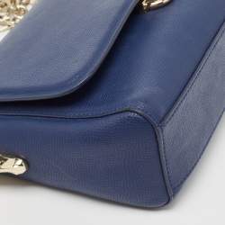 Aigner Navy Blue Leather Flap Chain Shoulder Bag