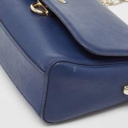 Aigner Navy Blue Leather Flap Chain Shoulder Bag