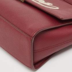 Pre Owned Aigner Dark Red Leather Embroidered Logo Shoulder Bag