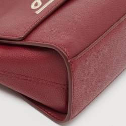 Pre Owned Aigner Dark Red Leather Embroidered Logo Shoulder Bag