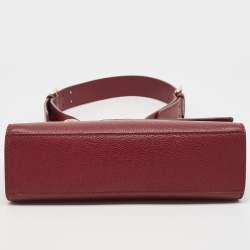 Pre Owned Aigner Dark Red Leather Embroidered Logo Shoulder Bag