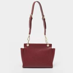 Pre Owned Aigner Dark Red Leather Embroidered Logo Shoulder Bag