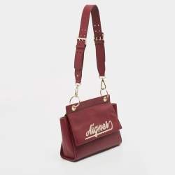 Pre Owned Aigner Dark Red Leather Embroidered Logo Shoulder Bag
