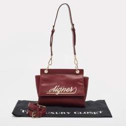 Pre Owned Aigner Dark Red Leather Embroidered Logo Shoulder Bag
