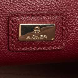 Pre Owned Aigner Dark Red Leather Embroidered Logo Shoulder Bag