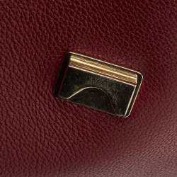 Pre Owned Aigner Dark Red Leather Embroidered Logo Shoulder Bag