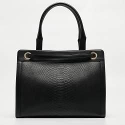 Aigner Black Python Embossed Leather and Leather Cavallina Tote