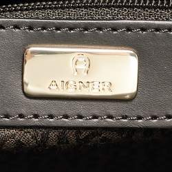 Aigner Black Python Embossed Leather and Leather Cavallina Tote