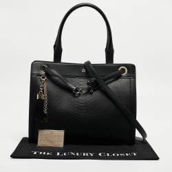 Aigner Black Python Embossed Leather and Leather Cavallina Tote