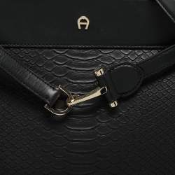 Aigner Black Python Embossed Leather and Leather Cavallina Tote