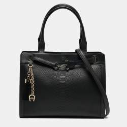 Aigner Black Python Embossed Leather and Leather Cavallina Tote