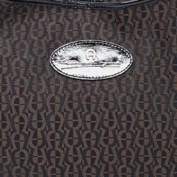 Aigner Black/Brown Signature Canvas Logo Hobo
