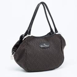 Aigner Black/Brown Signature Canvas Logo Hobo