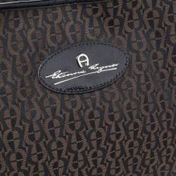 Aigner Black/Brown Signature Canvas Logo Hobo