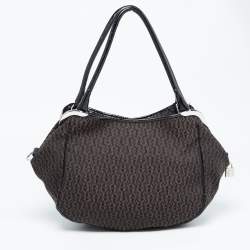 Aigner Black/Brown Signature Canvas Logo Hobo