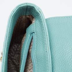 Pre Owned Aigner Light Turquoise Embossed Leather Genoveva Shoulder Bag