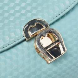 Pre Owned Aigner Light Turquoise Embossed Leather Genoveva Shoulder Bag