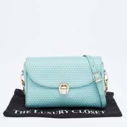Pre Owned Aigner Light Turquoise Embossed Leather Genoveva Shoulder Bag