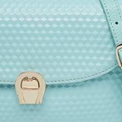 Pre Owned Aigner Light Turquoise Embossed Leather Genoveva Shoulder Bag