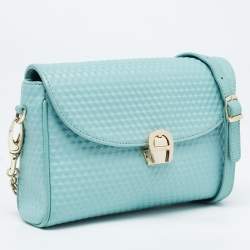 Pre Owned Aigner Light Turquoise Embossed Leather Genoveva Shoulder Bag
