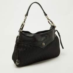 Aigner Black Signature Canvas and Leather Hobo