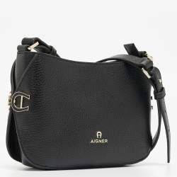 Pre Owned Aigner Black Leather Milano S Shoulder Bag