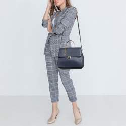 Aigner Navy Blue Leather Genoveva M Top Handle Bag 