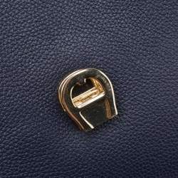 Aigner Navy Blue Leather Genoveva M Top Handle Bag 