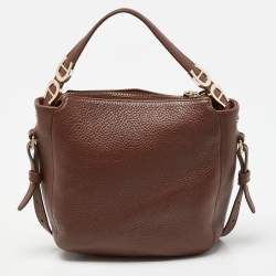Pre Owned Aigner Brown Leather Zip Crossbody Bag