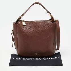 Pre Owned Aigner Brown Leather Zip Crossbody Bag