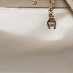 Aigner Beige Leather Frame Tote